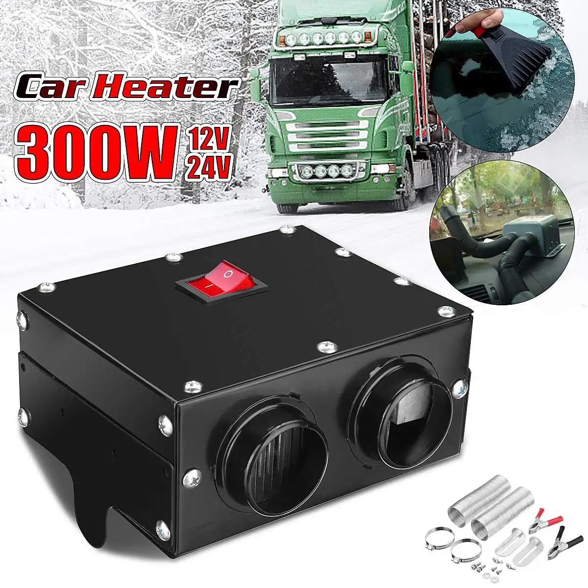 12 V/24 V 300W фары для автомобилей Грузовик Электрический подогреватель размораживания обогреватель с двумя отверстиями обогревателем вентилятор стекол влагоулавливатель