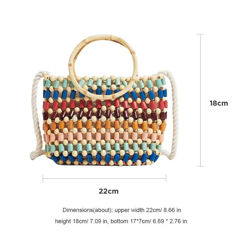 

New Beach Woven Bag Color Handmade Beads Shoulder Hand Bags Straw Crossbody Messenger Bag Fashion Travel Small Handbag For Women