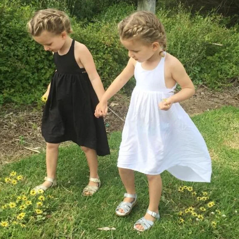 Casua Beach Girl Dresses 2019 New Summer Baby Solid Color A-line O-neck Sleeveless Children Dress For Girls BC136 | Детская одежда и