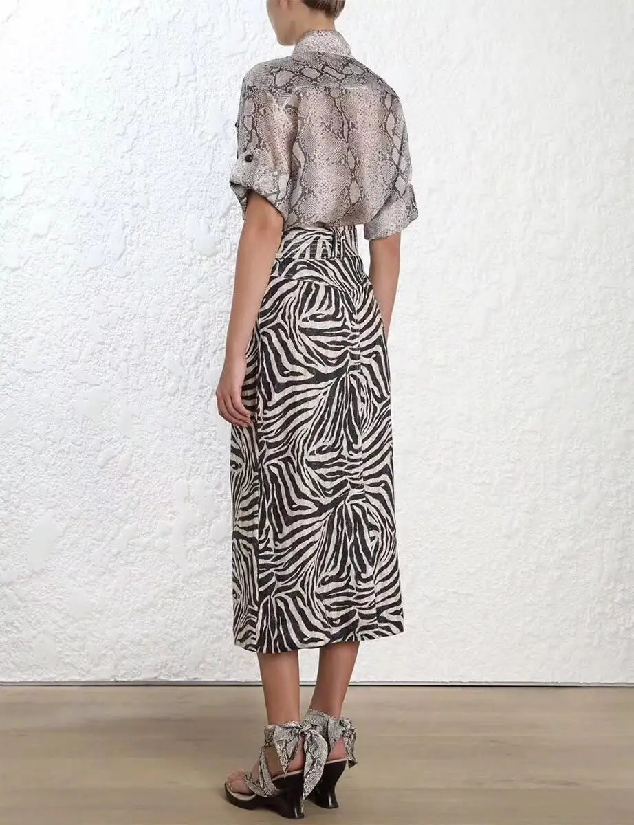 Женский комплект из 2 предметов блузка на пуговицах со змеиным принтом и