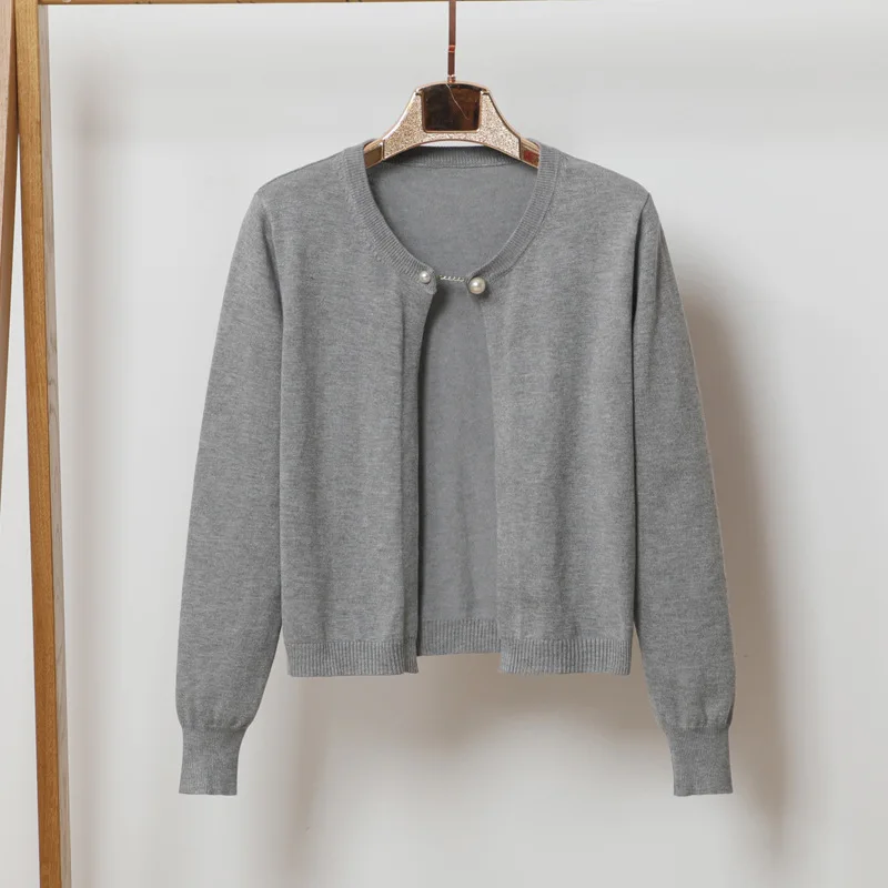 Queechalle Short Knitted Cardigan Coat Women 2021 Spring Autumn Fashion Chain Button Long Sleeve Sweater Female Loose Tops |