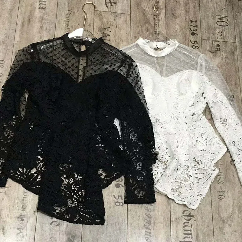 Женский ажурный пуловер TWOTWINSTYLE асимметричный кружевной с длинными рукавами и