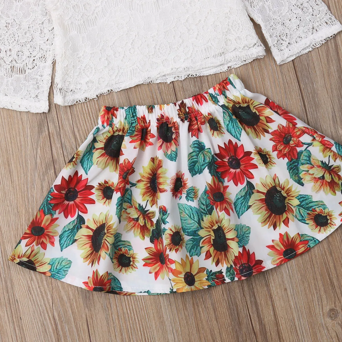 Детская одежда для маленьких девочек кружевные топы с подсолнухами футболка