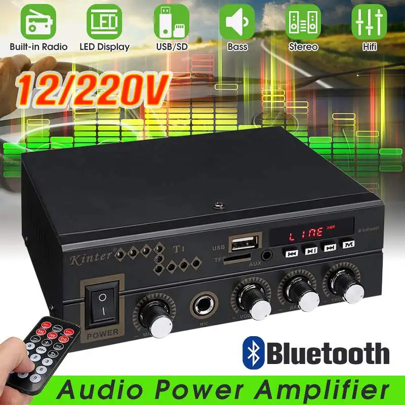 600 Вт 12 В/220 Вт Цифровой bluetooth домашний усилитель стерео усилитель TF FM USB микрофон вход домашний усилитель