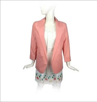 Women Candy Color Jackets Suit Slim Ladies Blazers Three Quarter Work Wear Jacket None Button Business female blazer Coat