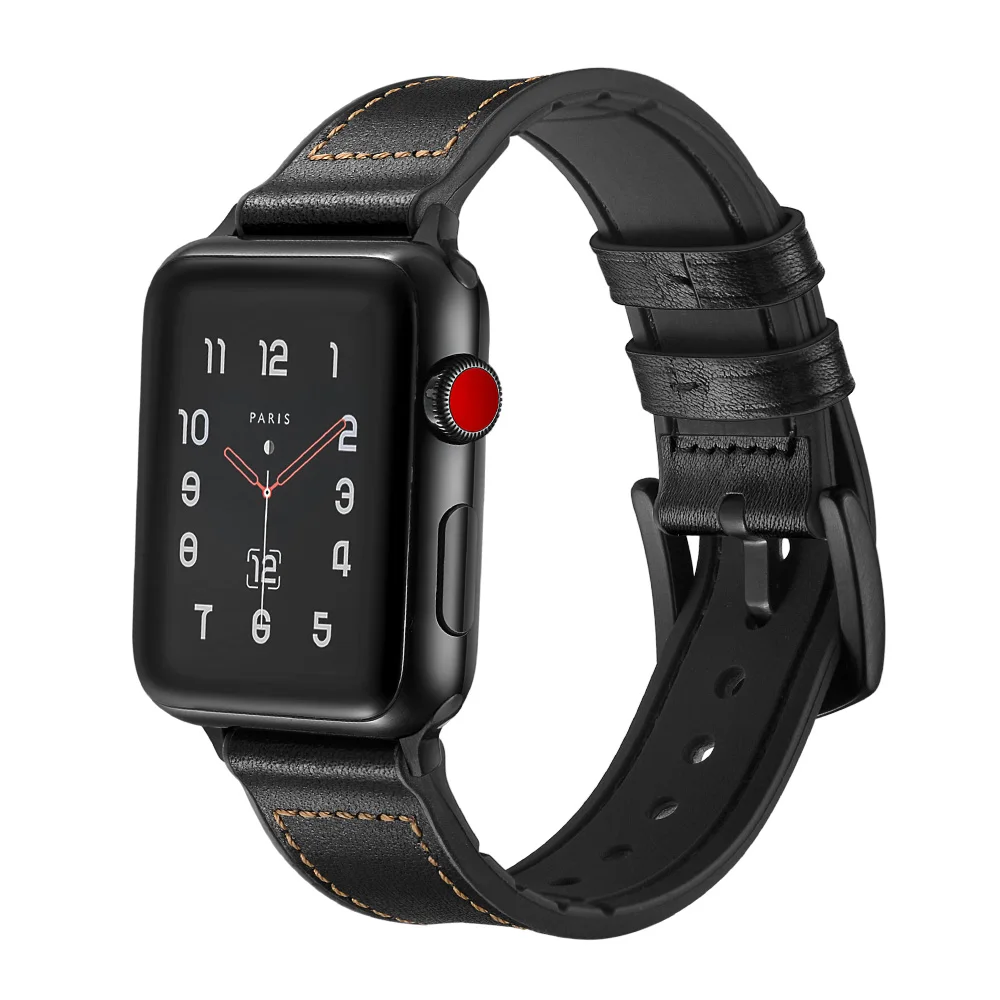 Силиконовый + кожаный ремешок для Apple Watch 44 мм 42 серия 4 3 2 1 черный коричневый белый