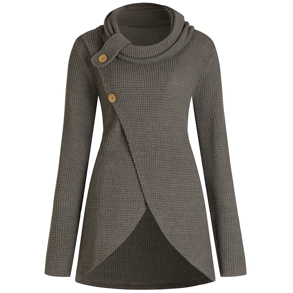 ROSEGAL Plus Size Buttons Front Slit Sweater Women Pullovers Fall Winter Casual Cowl Neck Long Sleeves Solid Sweaters Jumpers | Женская
