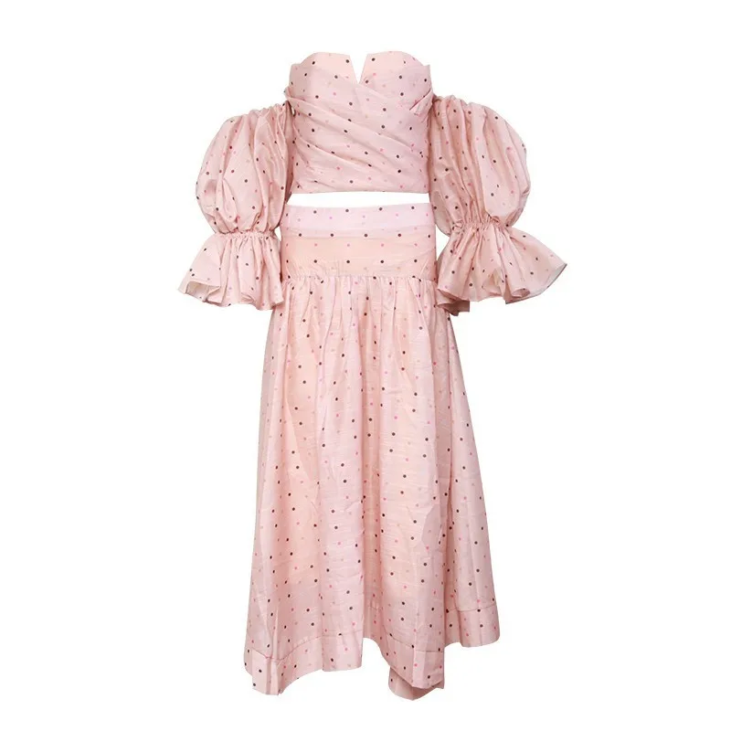 Комплект из двух предметов TWOTWINSTYLE женский короткий топ в горошек без бретелек с