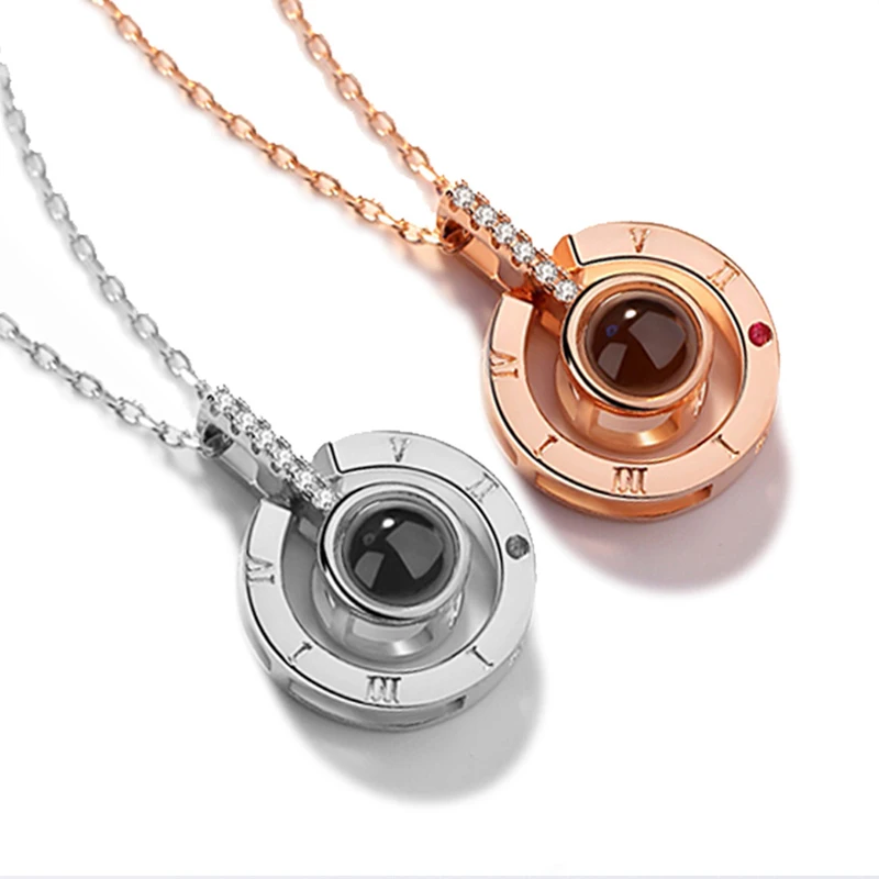 

Jingyang New Arrival Rose Gold&silver 100 Languages I Love You Projection Necklace Romantic Love Memory Wedding Necklace