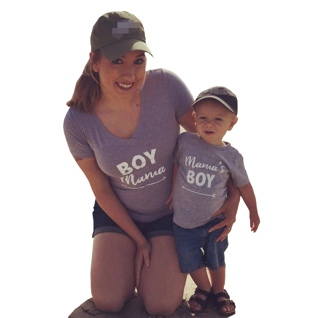 Хлопковая футболка для мамы и сына Одинаковая одежда семьи летняя ребенка с