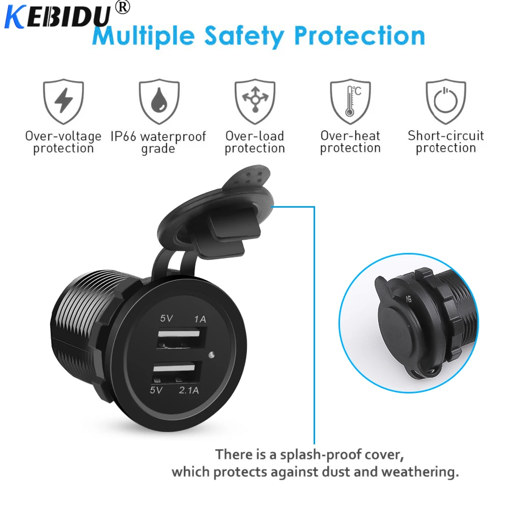 Универсальное автомобильное зарядное устройство KEBIDU с двумя USB портами usb