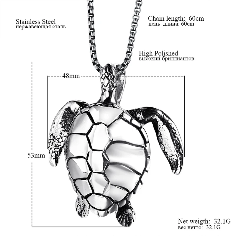 Мужское тяжелое золотое ожерелье с черепашкой из нержавеющей стали массивное
