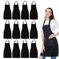 12 pack bib apron unisex black apron bulk with 2 roomy pockets machine washable for kitchen crafting bbq drawing