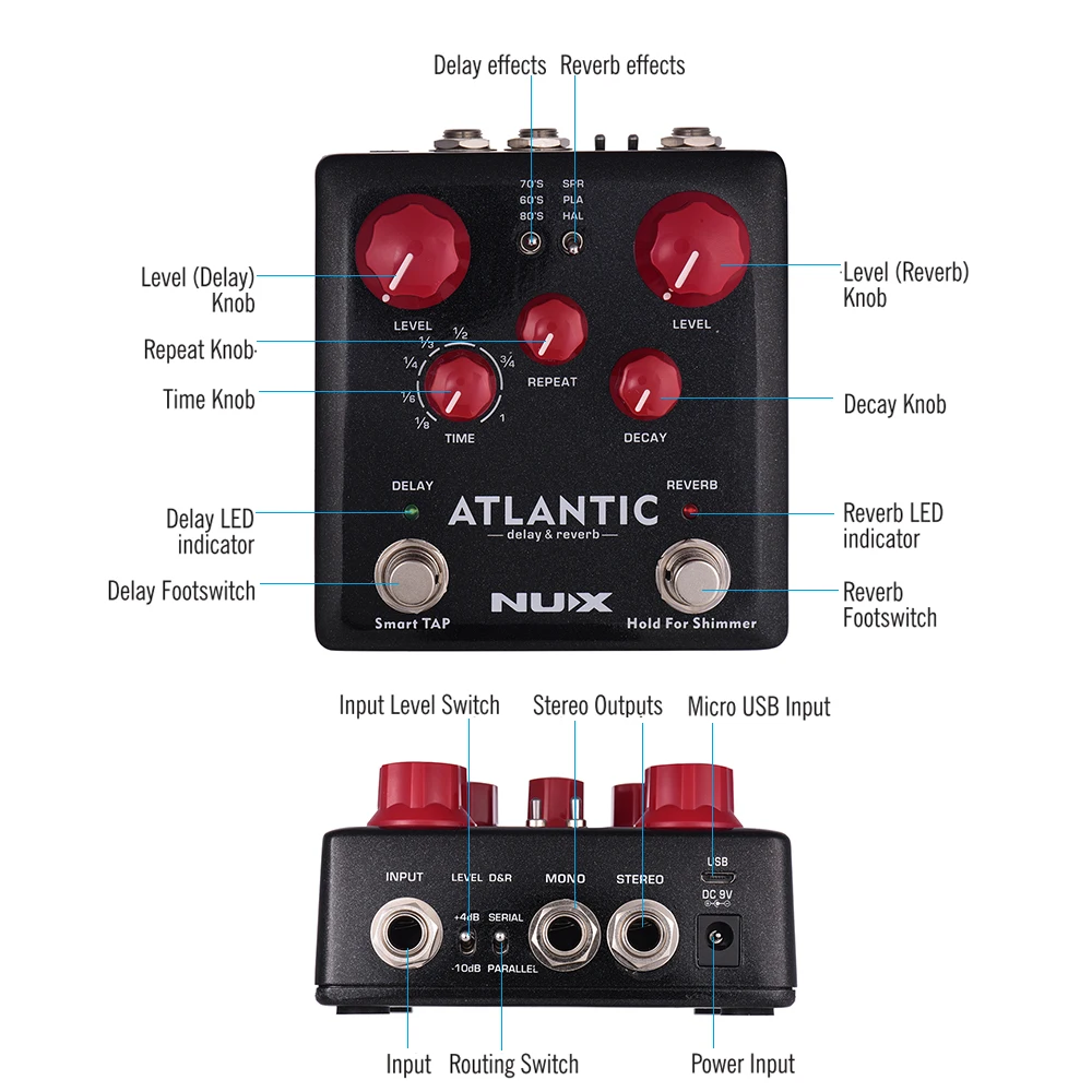 NUX ATLANTIC Delay &amp Reverb педаль гитарного эффекта двойной ножной переключатель 3 эффекты