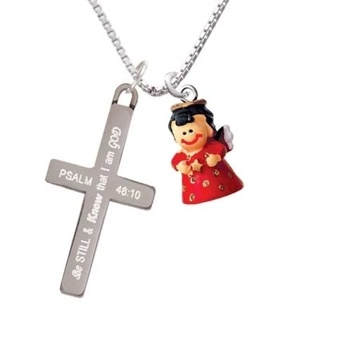 Смола красный Ангел держа Звезду-быть все еще и знать-крест ожерелье | Украшения