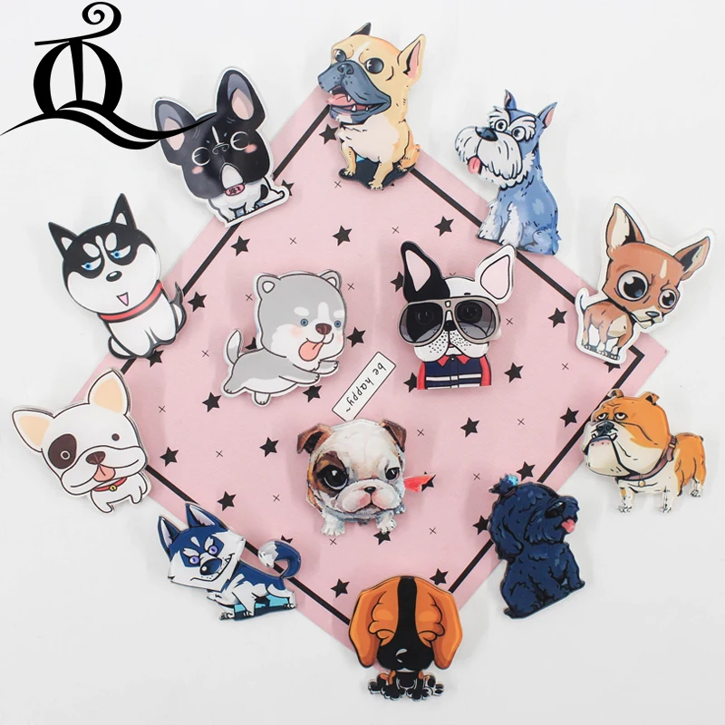 1 PCS Cartoon Badge Icons on The Pin Acrylic Badges Badges for Clothing Kawaii Brooches Pvc Brooch,dog CAT for cloth and bag Z42