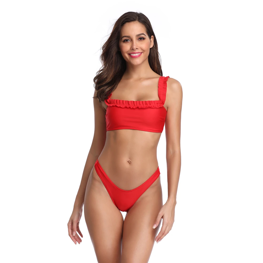 2019 однотонные сексуальные с открытыми плечами бандо бикини женские стринги Низ