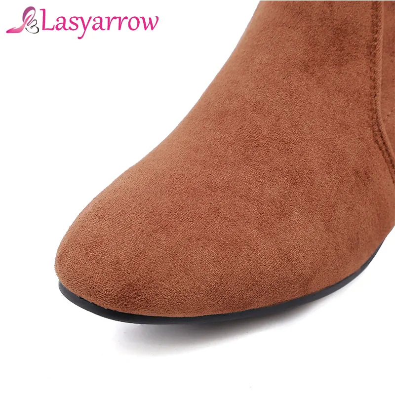 Lasyarrow/модные сапоги выше колена эластичные на высоком квадратном каблуке женские