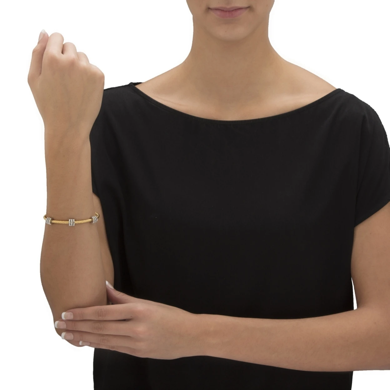 Cubic Zirconia Silvertone And Gold-colored Tone Barrel Bead Magnetic Twisted Cable Bracelet 7&quot (.72 Cttw) | Украшения и