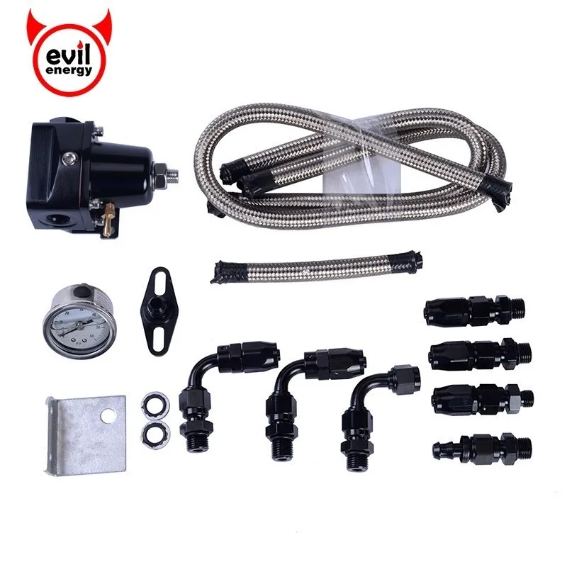 

evil energy Aluminum Adjustable Fuel Pressure Regulator Kits 160psi Gauge AN6 Braided Oil Hose Universal Engine Accessories