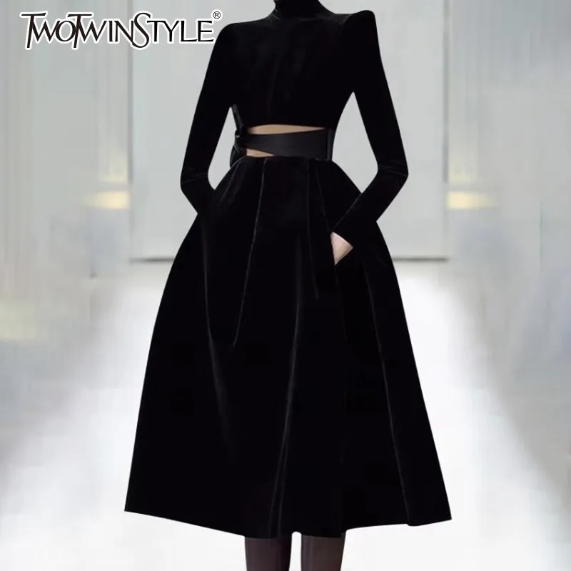 TWOTWINSTYLE вечерние платья для женщин Водолазка с длинным рукавом бантом