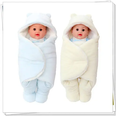 2019 Brand Soft Cute Baby Infant Swaddle Wrap Swaddling 3D Ears Hooded Cashmere Blanket Winter Warm Sleeping Bag 0-8M |