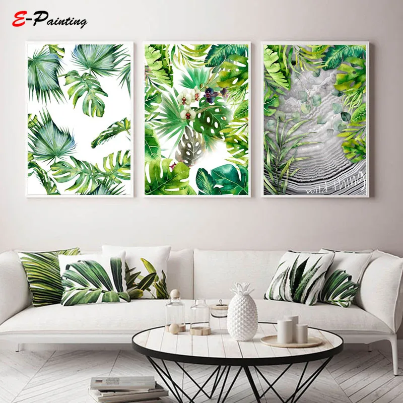 Modern Watercolor Wall Art Painting Jungle Green Leaf Tropical Trees Canvas Posters Living Room Decoration Picture Home Decor | Дом и сад
