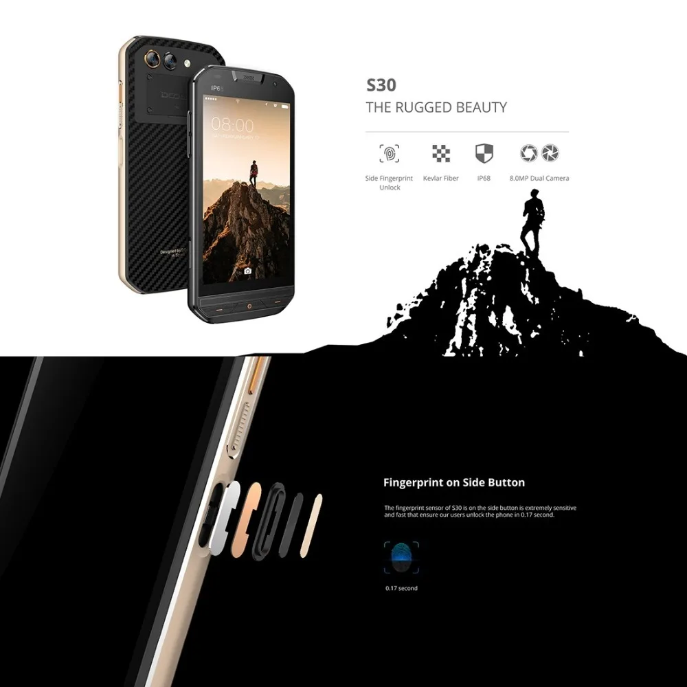 Doogee S30 Ip68 Водонепроницаемый 8 Мп задняя двойная камера мобильный телефон 5580 мАч 5 0