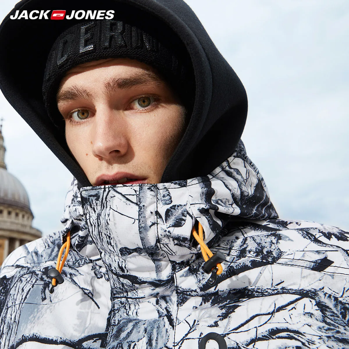JackJones мужской зимний пуховик с капюшоном принтом короткая парка пальто мужская