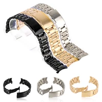 18202224mm curved end watch band unisex stainless steel metal wristwatch strap double fold deployment clasp bracelet 3 colors