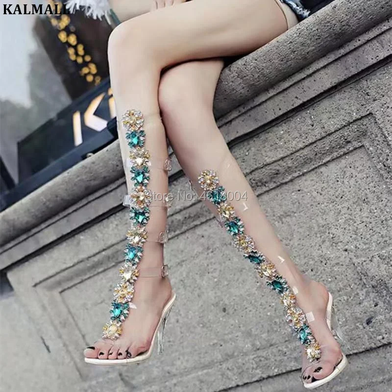 Женские высокие ботинки с кристаллами KALMALL сандалии из ПВХ на ремешках
