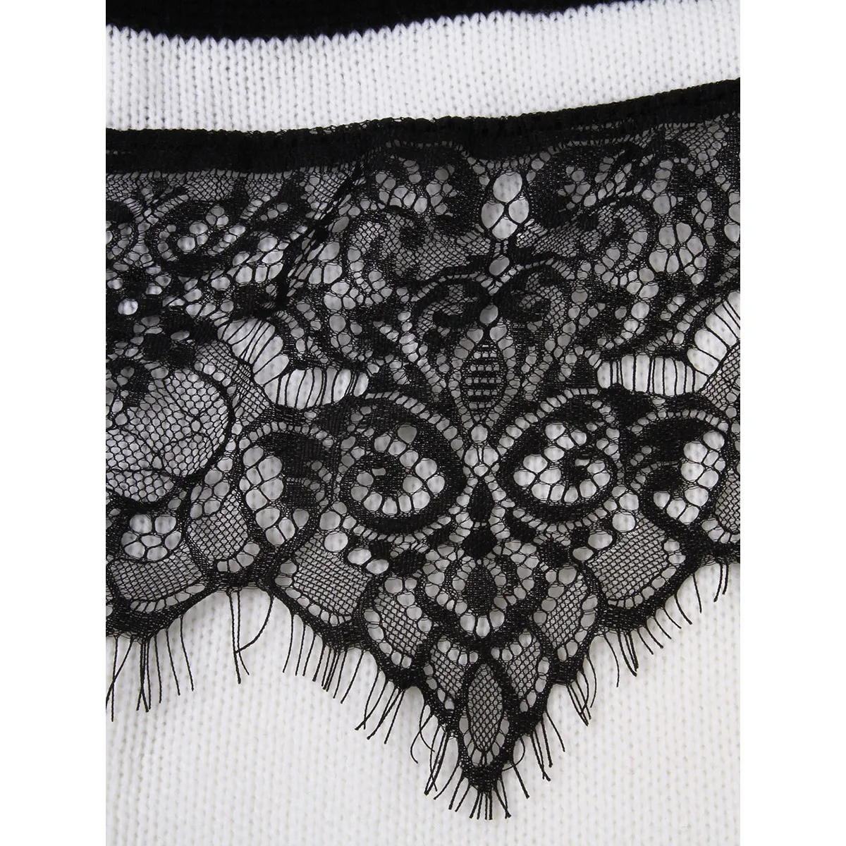 Women Fashion Lace Sweater Dress White Black Color Block Boho Autumn Winter Knitted Loose High Collar | Женская одежда