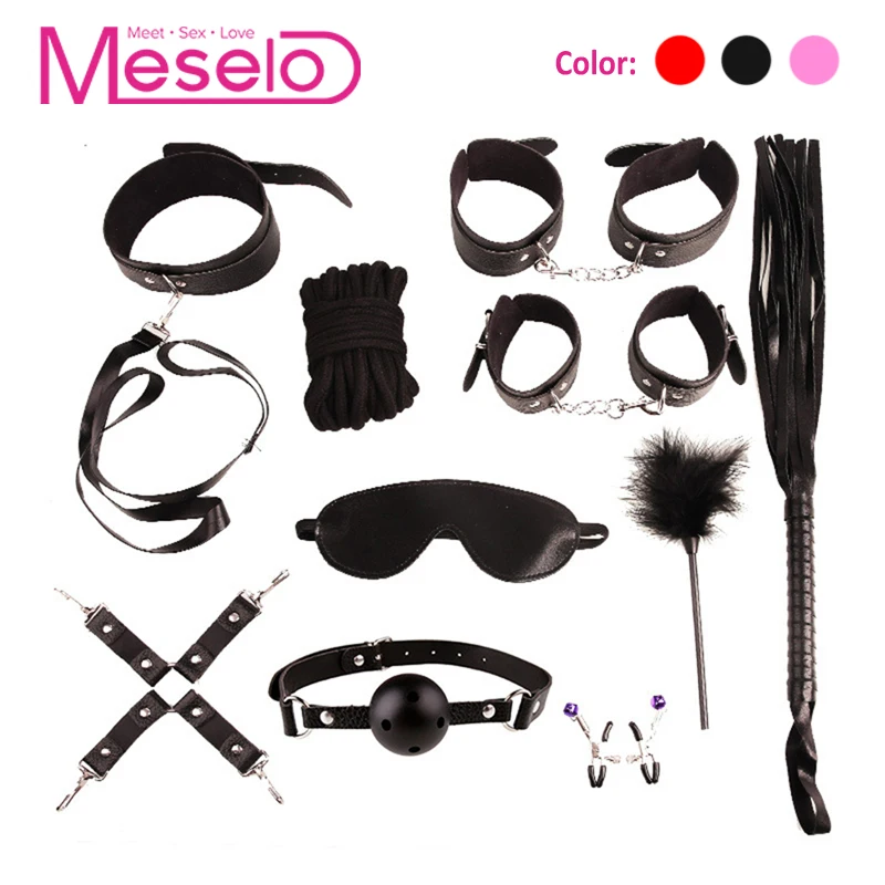 Meselo 10 шт./компл. БДСМ секс бандаж комплект из искусственной кожи/плюшевые игрушки