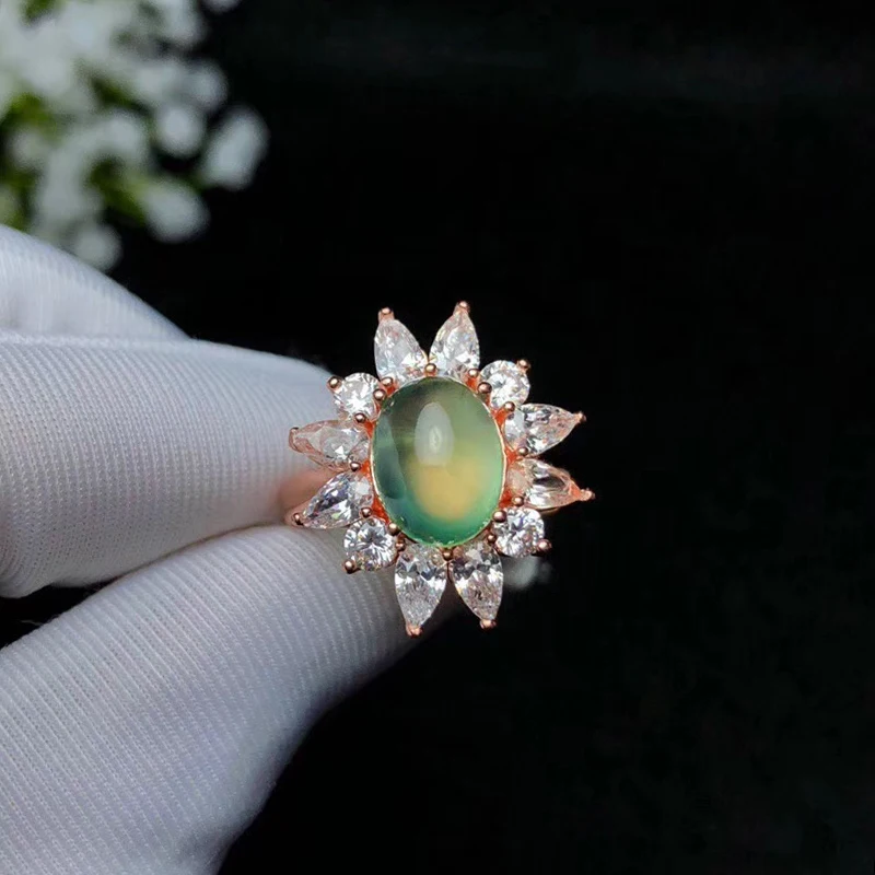 CoLifeLove 925 Silver Prehnite Ring for Party 3 Ct Natural Sterling Jewelry Gift Wife | Украшения и аксессуары