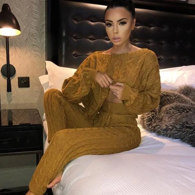 Женские повседневные облегающие вязаные брюки Однотонный свитер модные длинные