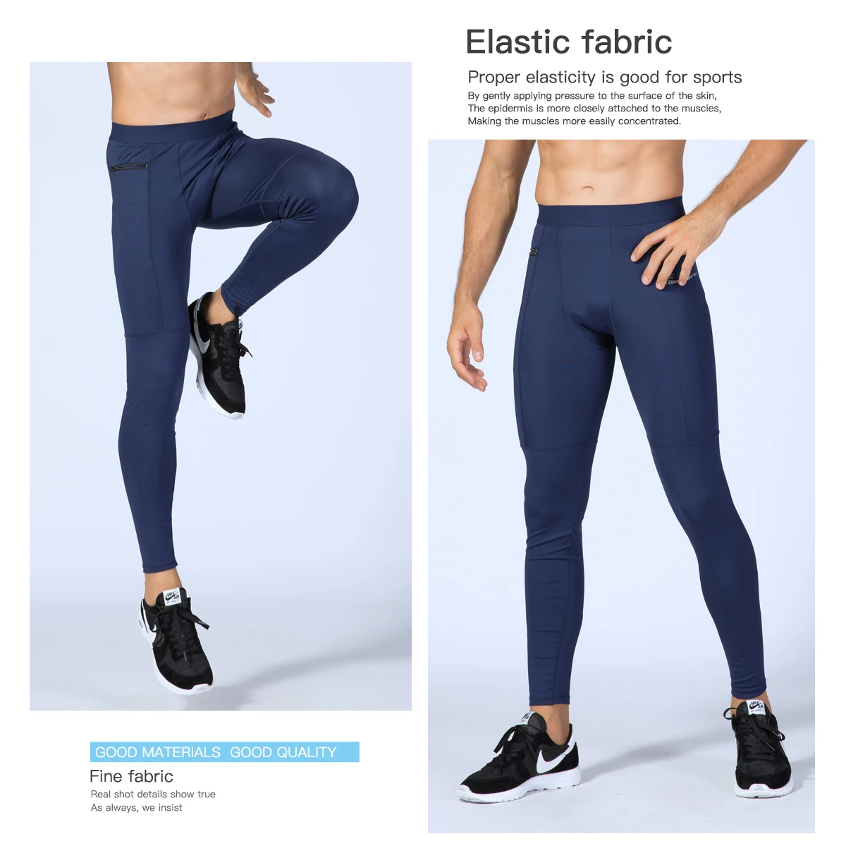 Men Compression Breathable Running Pants Workout Base Layer Tights Leggings Fitness Gym Trousers with Zipper Pocket Custom Logo | Спорт и