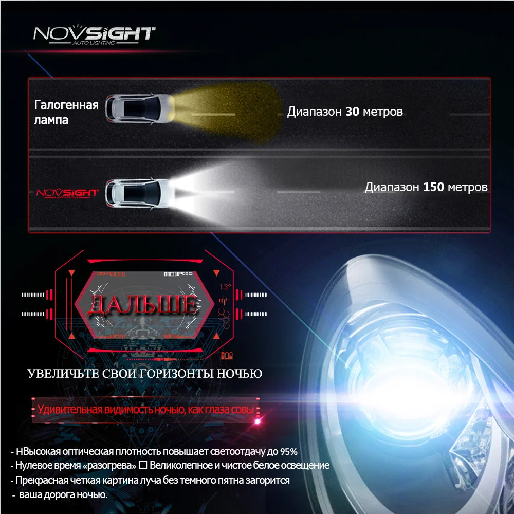 NOVSIGHT 2 шт. светодиодный фар автомобиля лампы Комплект H4 H7 свет H11 9005 HB3 9006 HB4 10000LM 6000 K