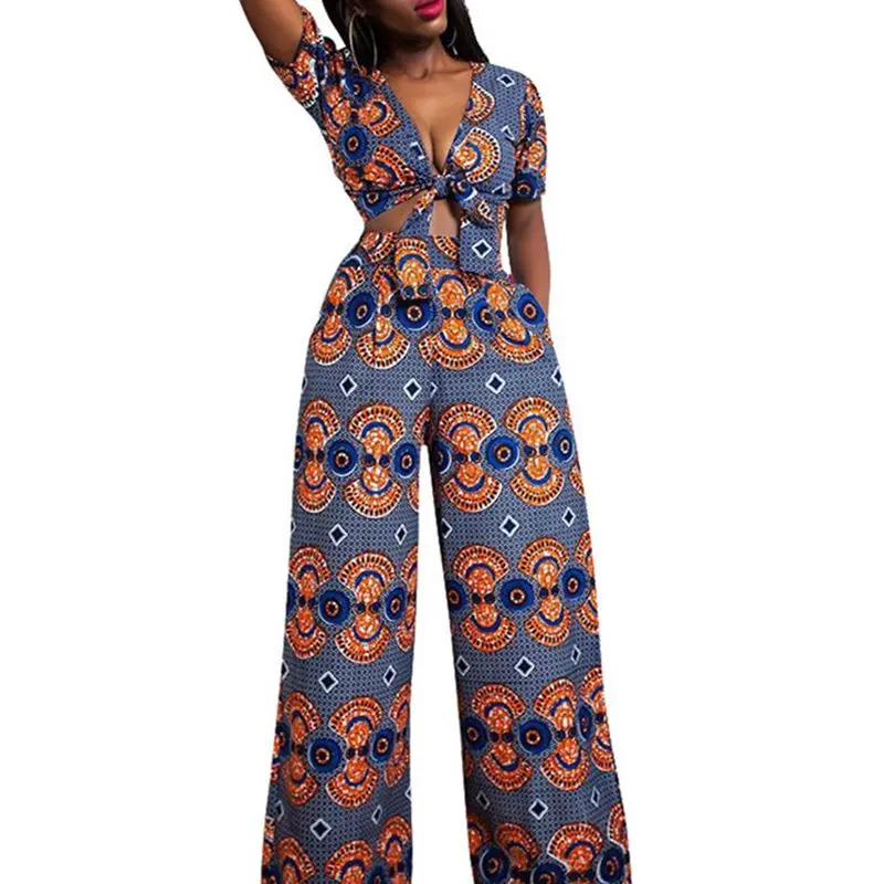 Комплект из двух предметов для женщин Boho Этническая модный принт Глубокий V
