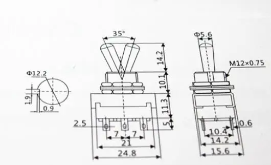 

2pcs 6Pin 12mm 2 Position Toggle Switch 250VAC 5A Toggle Switches KN32
