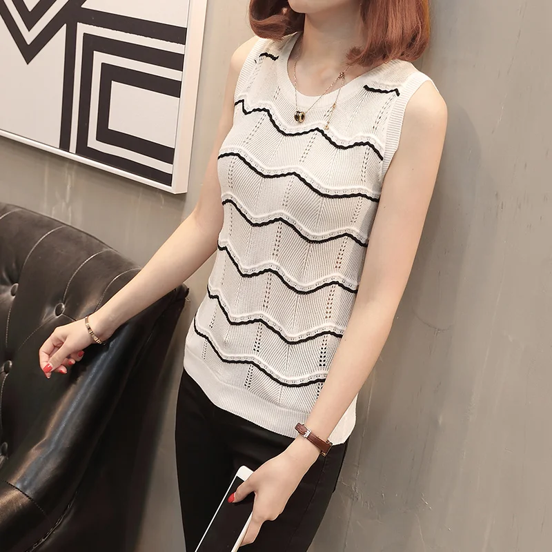 2019 тонкий летний свитер без рукавов с круглым вырезом пуловеры для женщин