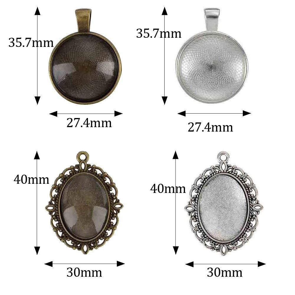 

64-Pieces Pendant Set,16Pcs Oval Pendant Trays And 16Pcs Round Bezels With 32Pcs Glass Cabochon Round Clear Dome Tiles For Cra