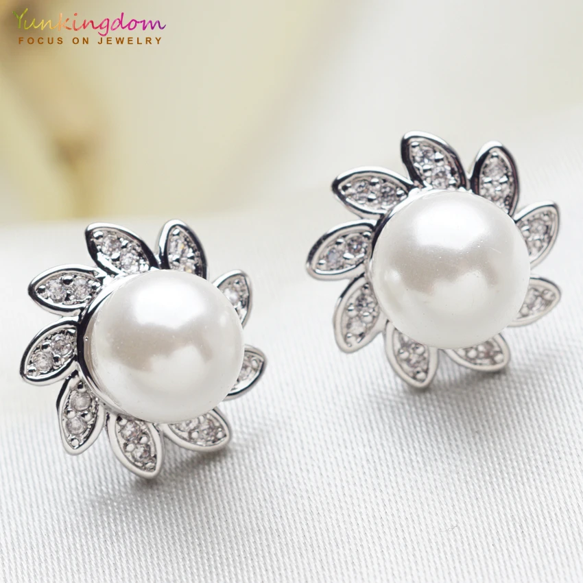 Женские серьги гвоздики с жемчугом в форме цветка|flower stud earrings|stud earringsstud earrings for women