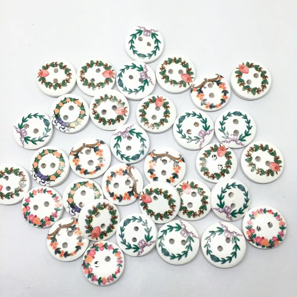 

500pcs 15mm Mixed Wreath Wood Christmas 2 Holes Buttons Craft Scrapbook Round Sewing Accessories DIY Button Embellishments