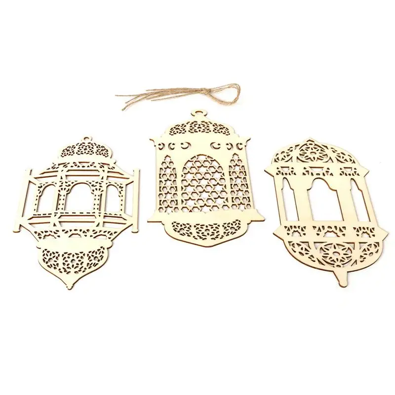 

3pcs/set Islam Eid Ramadan Mubarak DIY Lantern Hollow Decorations Wooden Pendant