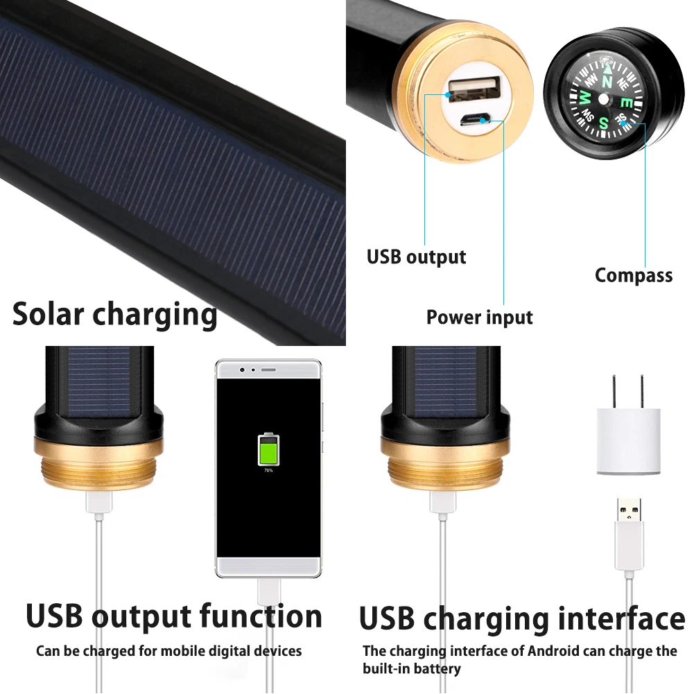 Фонарик с солнечной/USB зарядкой фонафонарь на солнечной батарее фонарик для
