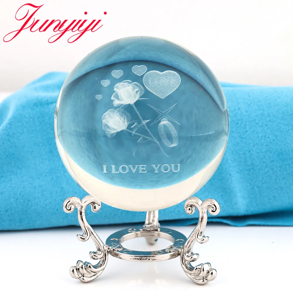 3D розовый хрустальный шар аксессуары миниатюрный цветок стекло кварцевая Сфера