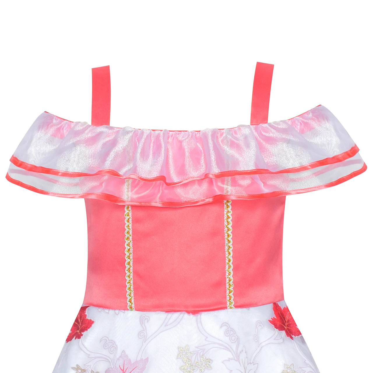Sunny Fashion платья для девочек платье Цветок с плеча Отпуск клена Коралловый