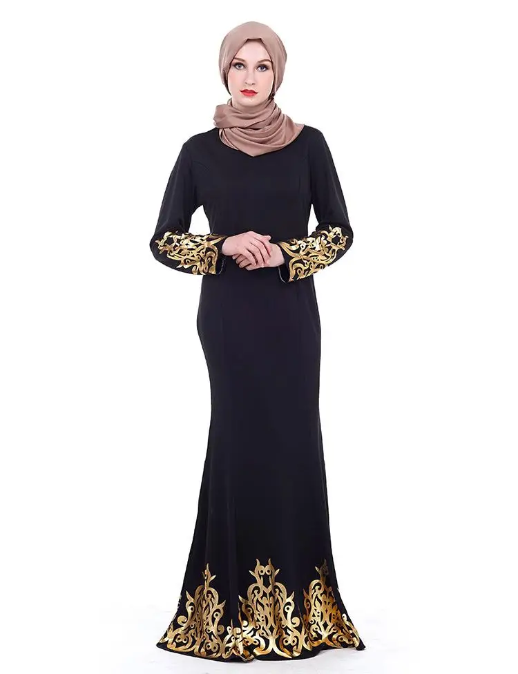 Арабское мусульманское женское горячее тиснение Макси платье Abaya Jilbab Русалка на