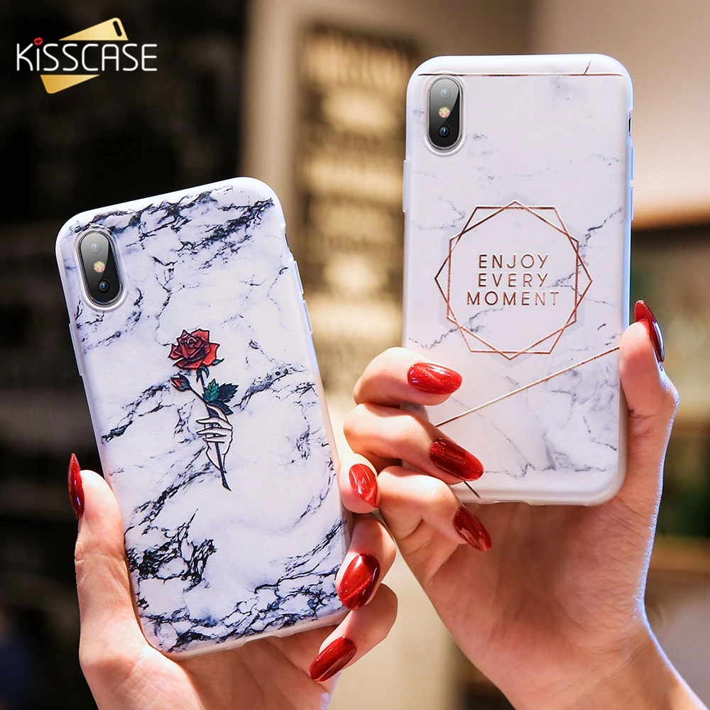 KISSCASE Marble Phone Cases For iPhone 7 8 X XS Max XR Rose Pattened Case 11 Pro 6 6S Plus 5S Soft TPU Covers |