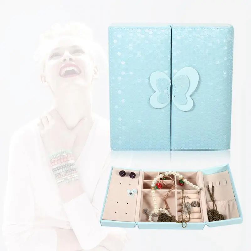 Модная простая коробка для ювелирных изделий PU большая емкость чехол хранения